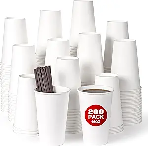 Photo 1 of Moretoes Drinking Cups, Paper Cups, 16oz, 200 Pack, Paper Coffee Cups, Disposable Coffee Cup and 200 Stirrers, Hot/Cold Beverage Drinking Cups