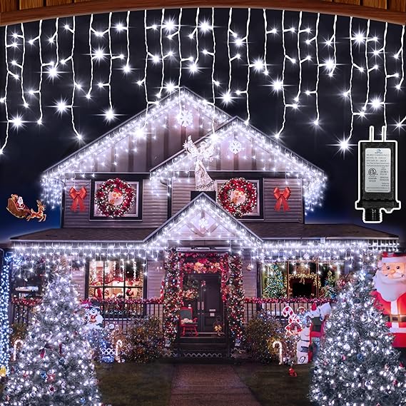 Photo 1 of HRANBOTY 82 FT Outdoor Christmas Lights with 176 Drops, Christmas Decorations Fairy Lights 616 LED 8 Modes, Plug in Waterproof Hanging String Lights for Home Xmas Tree Yard Wedding Party Cool White Cool White 82 FT with 176 Drops