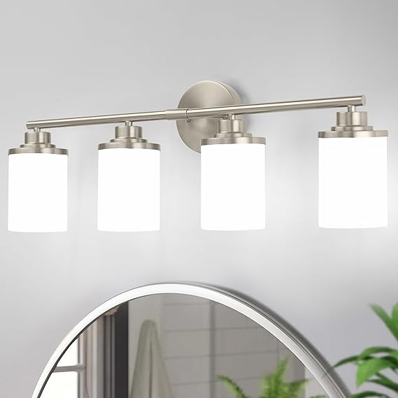 Photo 1 of Bathroom Light Fixtures,Brushed Nickel Bathroom Lights,4-Light Vanity Light,Bathroom Light Over Mirror,Modern Bathroom Vanity Light Fixture,Bathroom Sconces with Frosted Glass