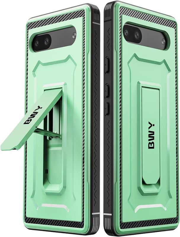 Photo 1 of Pixel 6A Case for Google Pixel 6a Case with Screen Protector, Military Protective Phone Rugged Cover with Kickstand, Green