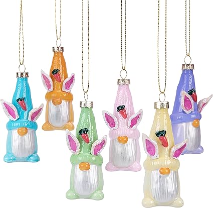 Photo 1 of 6 Pack Easter Glass Gnomes Ornament- Bunny Gnome Elf Figurines Decorations - Easter Faceless Dwarf Doll Household Supplies for Home Tree Party DIY Crafts Decor