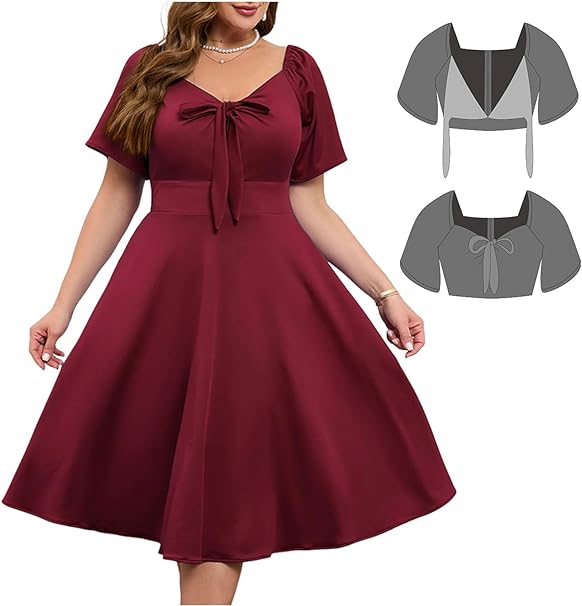 Photo 1 of Women Plus Size Cocktail Dresses Tie Front Adjustable Strap, Satin Midi Prom Party Wedding Guest Formal Dress
