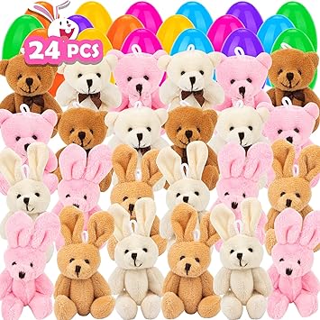 Photo 1 of NEWBEA 24 Pack Prefilled Easter Eggs with Stuffed Animals,3.15" Plastic Easter Eggs Filled with Toys,Perfect for Easter Eggs Hunt,Easter Basket Stuffers,Party Favors