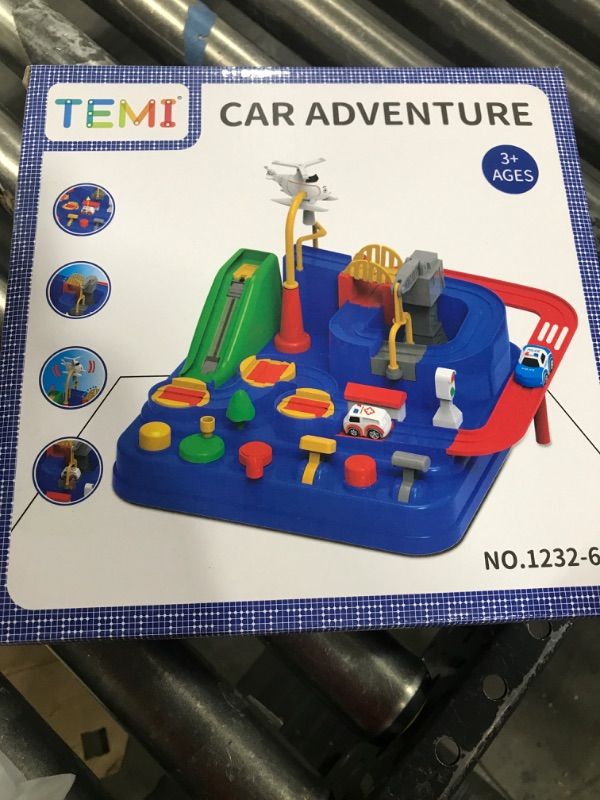 Photo 1 of TEMI Kids Race Track Toys for Boy Car Adventure Toy for 3 4 5 6 7 Years Old Boys Girls, Puzzle Rail Car, City Rescue Playsets Magnet Toys w/ 3 Mini Cars, Preschool Educational Car Games Gift Toys BLUE
