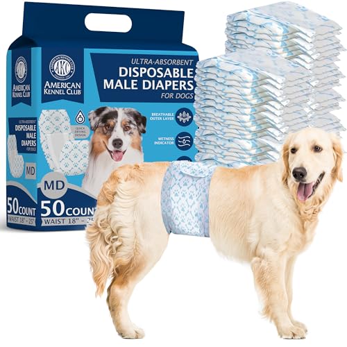 Photo 1 of American Kennel Club Male Dog Wrap, Disposable Diapers with Wetness Indicator, Medium, 50 Count
