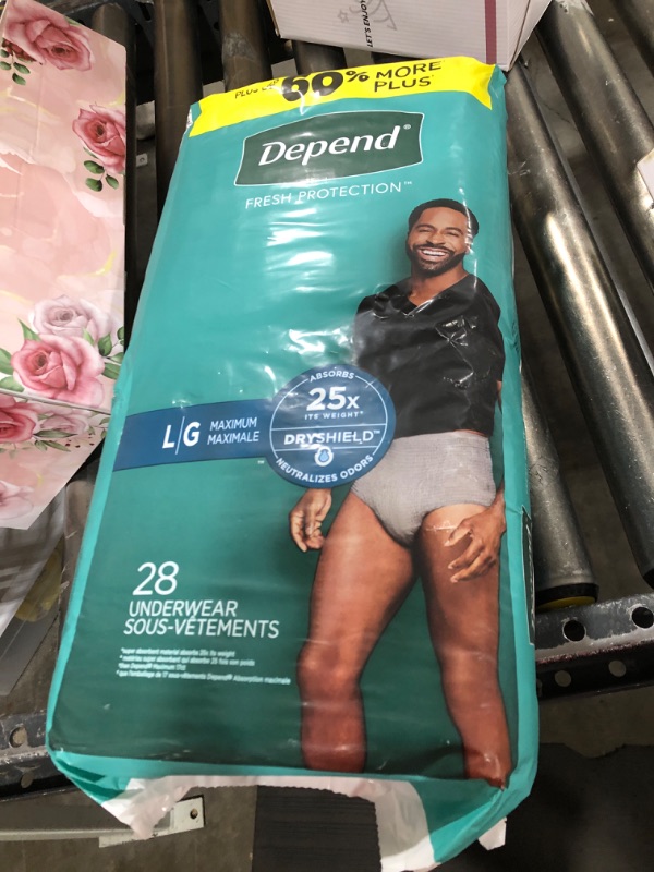 Photo 2 of Adult Incontinence Underwear Bundle: Depend Fresh Protection Underwear for Men, Maximum, Large, Grey, 28 Count and Depend Night Defense Underwear for Men, Overnight, Large, Grey, 56 Count Day & Night Bundle Large (28 Count & 56 Count)