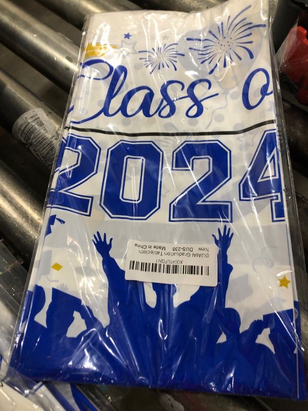 Photo 2 of DUAIAI Graduation Party Decorations 2024, 3 Pack Large Size Class of 2024 Sign Graduation Tablecloth, 54"x108" Plastic Graduation Party Table Cover Decorations- Blue Blue Class of 2024