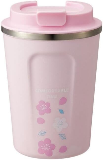 Photo 1 of INTECHLEGENT Skater Japanese Insulated Coffee Mug with Lid tumbler, 350ml Cherry Blossom (pink)