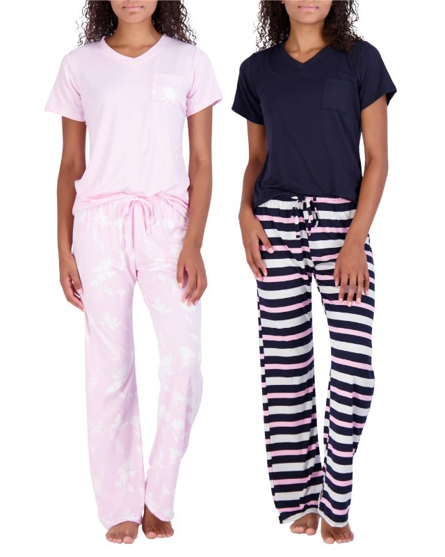 Photo 1 of Real Essentials 2 Pack: Women’s Pajama Set Super-Soft Short & Long Sleeve Top With Pants, XL