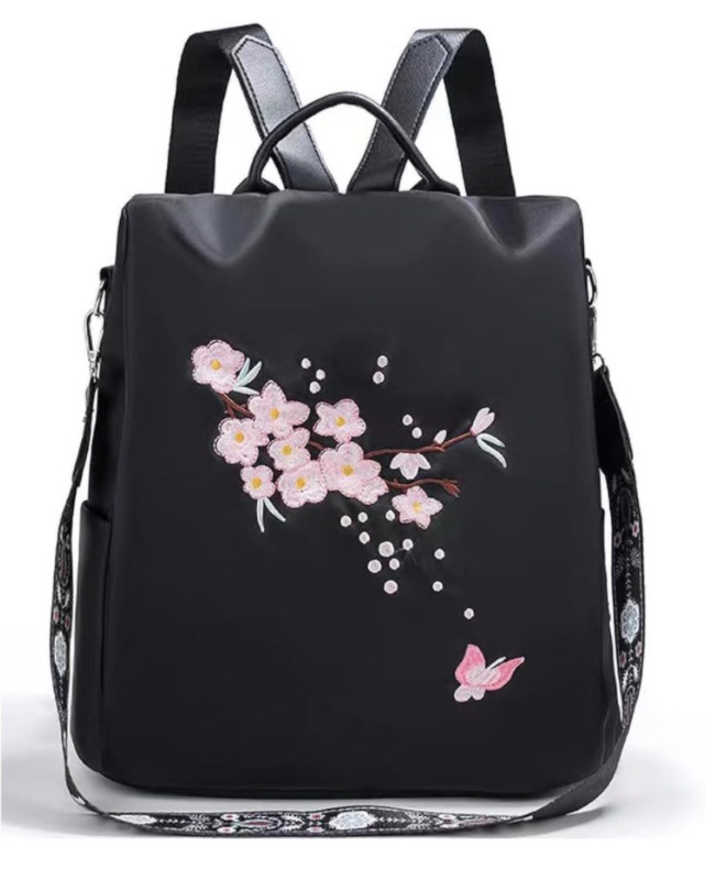 Photo 1 of Small Nylon Women Embroidery Backpack Purse Anti-theft Fashion Travel Shoulder Bag