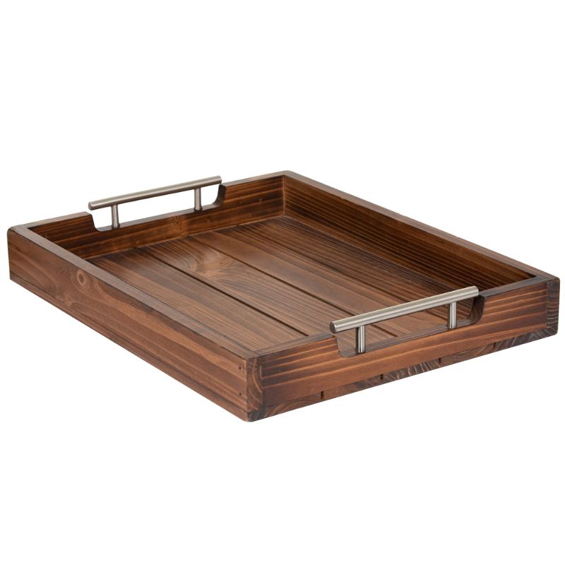 Photo 1 of Wood Serving Tray with Silver Handles by Cozy Décor