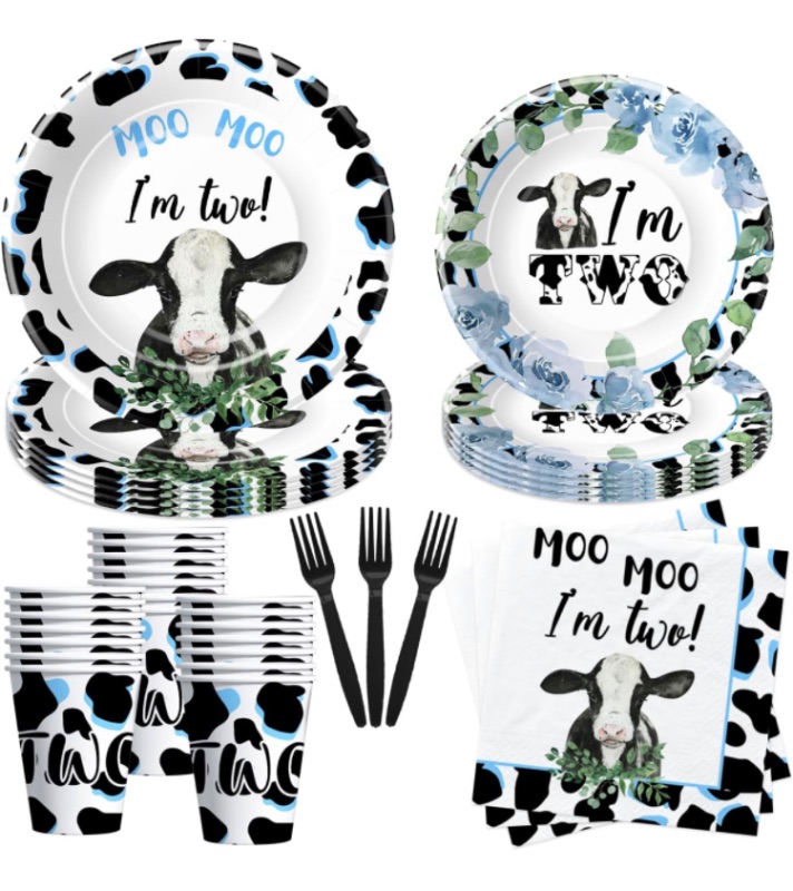 Photo 1 of Moo Moo Im Two Cow 2nd Birthday Decorations Party Tableware Boy