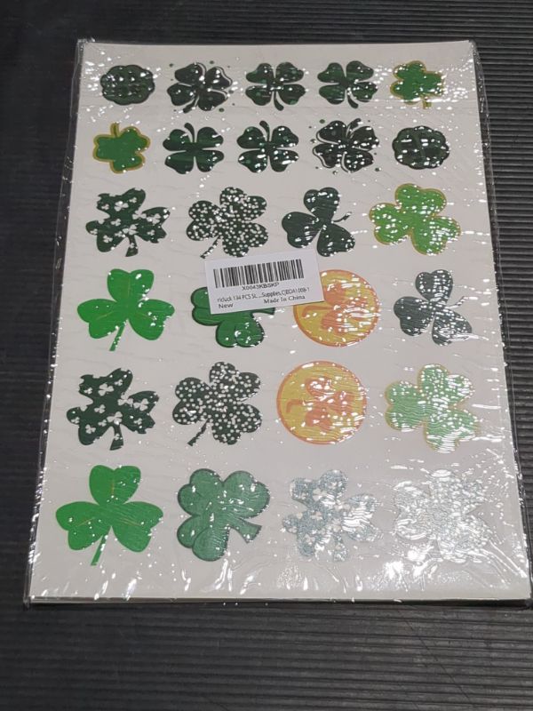 Photo 1 of 134 PCS St. Patrick's Day Window Clings Decorations, 9 Sheets Static Window Decals Stickers for Home, School, Office, Shamrock Clover Leprechaun Decals Ornaments Party Supplies