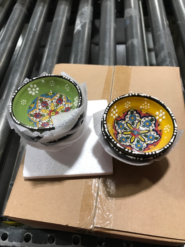 Photo 2 of (Small) HeraCraft 6pcs Hand Painted Turkish Ceramic Bowls - 3.35''/8.5cm-74ml/2.5 oz - Mix Color 