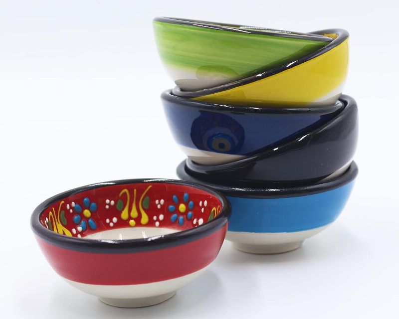 Photo 1 of (Small) HeraCraft 6pcs Hand Painted Turkish Ceramic Bowls - 3.35''/8.5cm-74ml/2.5 oz - Mix Color 