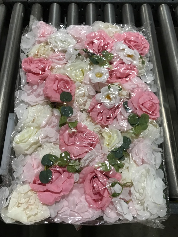 Photo 2 of Nuptio Flower Wall Panel for Flower Wall Backdrop, 12 Pcs 24" X 16" White & Pink Faux Roses Artificial Flower Backdrop