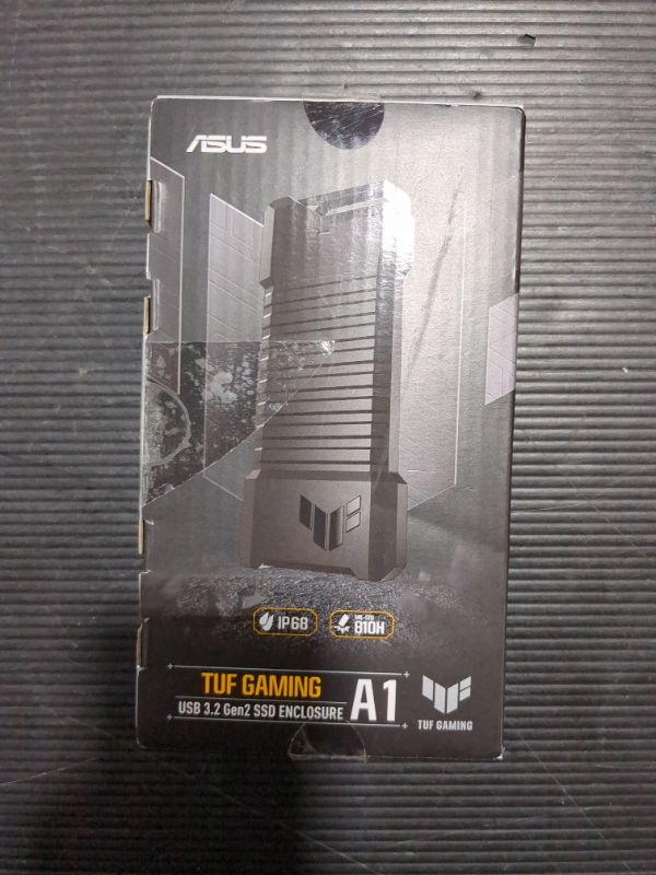 Photo 2 of ASUS TUF Gaming A1 External M.2 NVMe SATA PCIe SSD Enclosure - USB-C, M.2 Q-Latch for Easy Installation, Drop Resistance, IP68 Water and dust Resistance, PS5 and Xbox Support,Black