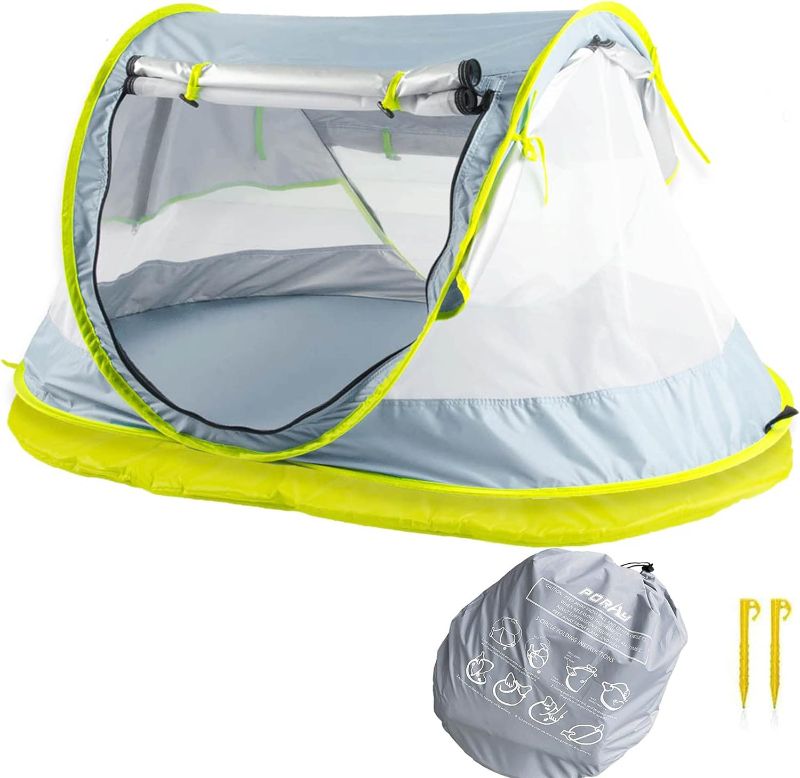 Photo 1 of Portable Pop Up Kids Beach Tent with Mat UPF 50+ Sun Shelter for Mosquito Net,Large Sunshade Kids Travel Tent with Mat and 2 Stakes Large Deluxe Gray & Mat