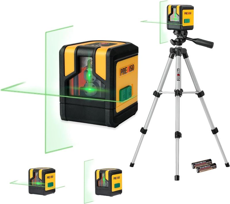 Photo 1 of PREXISO Laser Level with Tripod, 100Ft Dual Modules Self Leveling Cross Line Laser Level, Green Line leveler Tool for Floor Tile, Home Renovation, Construction with 26in Tripod, 