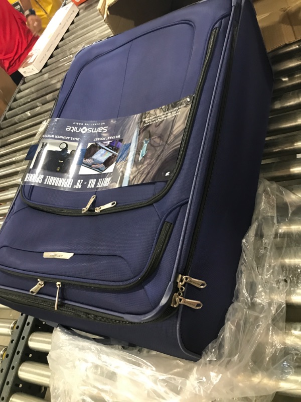 Photo 1 of Samsonite Solyte DLX Softside Expandable Luggage with Spinner Wheels, Iris Blue, Checked-Large 29-Inch Checked-Large 29-Inch Iris Blue
