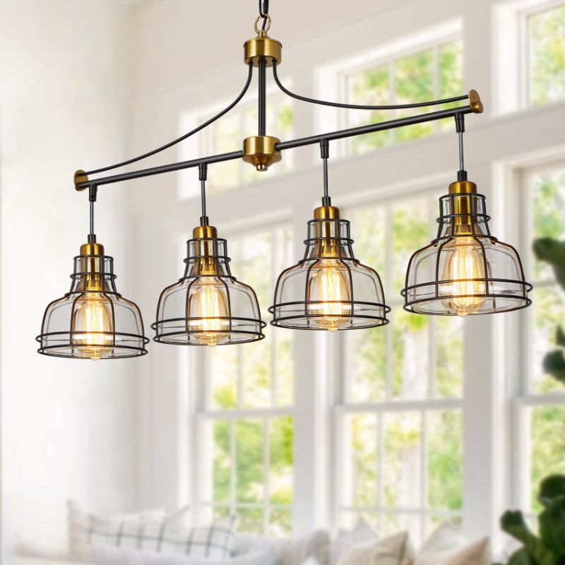 Photo 1 of Kitchen Island Lighting, 4 Light Pendant Lighting for Kitchen Island Farmhouse Chandelier Dining Room Light Fixture, Rustic Chandelier Black Modern Pendant Lighting with Clear Glass Shades
