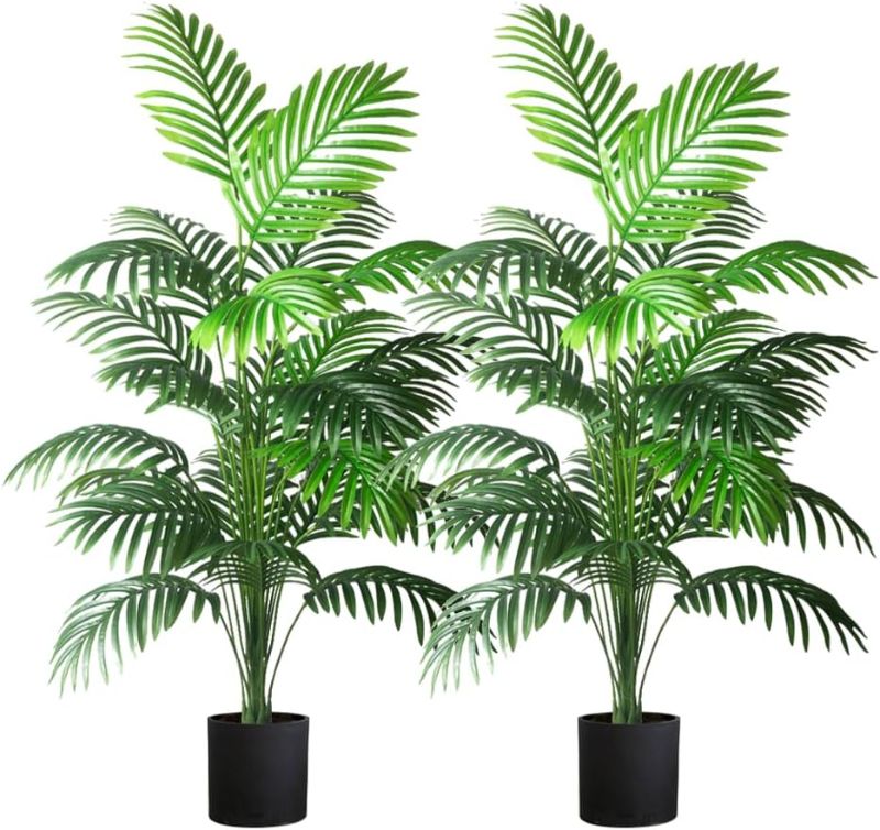 Photo 1 of 4ft 2pcs Large Artificial Plants Fake Palm Tree Tropical Palm Leaves Faux Palm Plants Tall Tree Indoor Real Touch Plastic Monstera Leaves for Home Garden Outdoor Office Decor