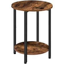 Photo 1 of HOOBRO Round Side Table, Sofa Couch Table with Storage Shelf, 2-Tier Industrial End Table, Stable Metal Frame, Wooden Look Accent Table for Small Spaces, Living Room, Bedroom, Rustic Brown BF58BZ01G1
