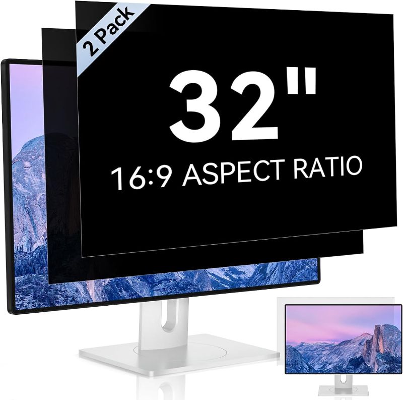 Photo 1 of [2 Pack] 32 Inch Computer Privacy Screen Filter for 16:9 Aspect Ratio Widescreen Monitor - Anti Glare Blue Light Filter, Removable Computer Monitor Privacy Shield, Anti-Scratch 32in Protector Film [2 Pack] 32'' Privacy Screen (16:9)
