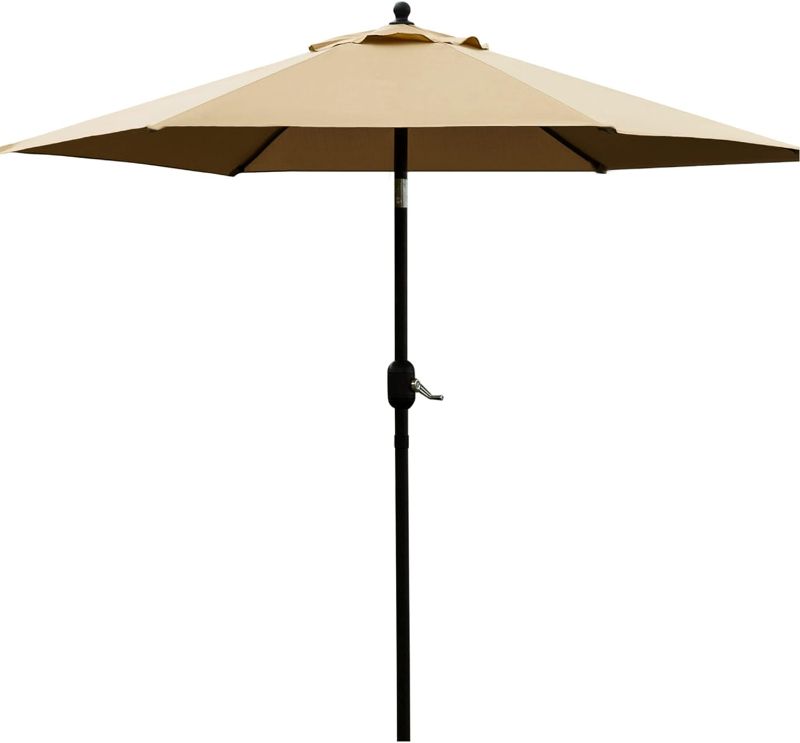 Photo 1 of Sunnyglade 7.5' Patio Umbrella Outdoor Table Market Umbrella with Push Button Tilt/Crank, 6 Ribs (Tan)
