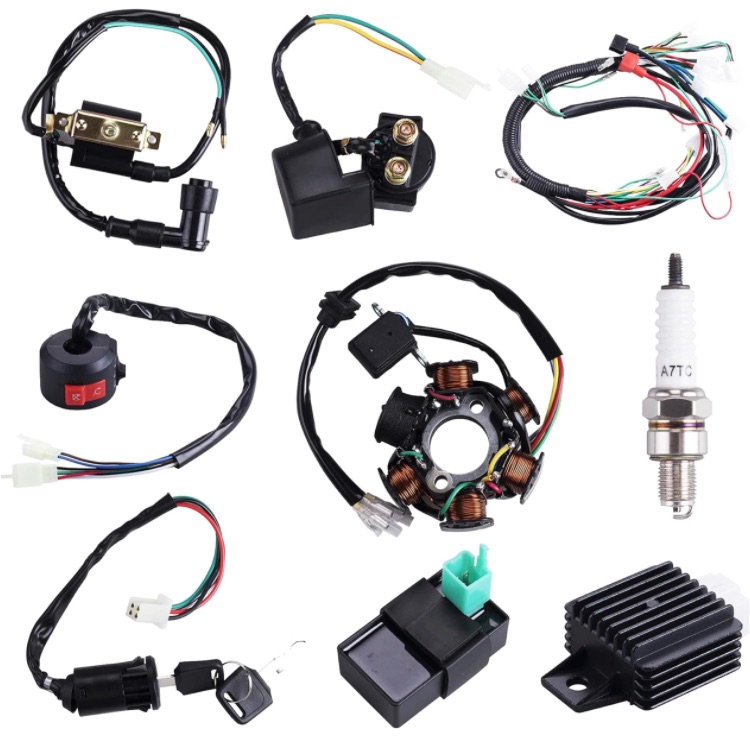 Photo 1 of Complete Electrics Wiring Harness Coil Stator Solenoid Relay CDI Spark Plug for 4 Wheelers Stroke ATV 50cc 70cc 90cc 110cc 125cc Go Kart Pit Quad Dirt Buggy Bike Parts by OTOHANS AUTOMOTIVE