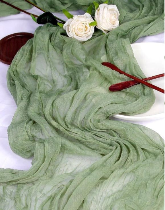 Photo 1 of 13.3Ft Long Cheesecloth Table Runner Sage Green,160In Rustic Boho Gauze Table Runner Cheese Cloth 