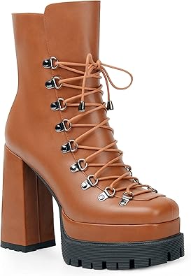 Photo 1 of ANN CREEK Women's Double Platform Ankle Boots with Front Lace Up and Buckle Design 8