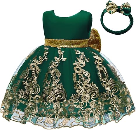 Photo 1 of  Big Bowknot Sequins Embroidered Lace Party Tutu Gown Toddler Baby Girls dress with Headwear. Size says 120
