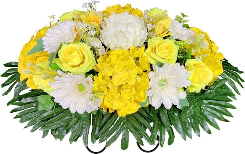 Photo 1 of HENOMO Artificial Cemetery Flowers for Grave Decor - yellow flowers pack 