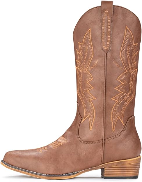 Photo 1 of IUV Cowboy Boots For Women Western Boots Cowgirl Boots Pull On Pointy Toe Mid Calf Boots
-- size 9.5 