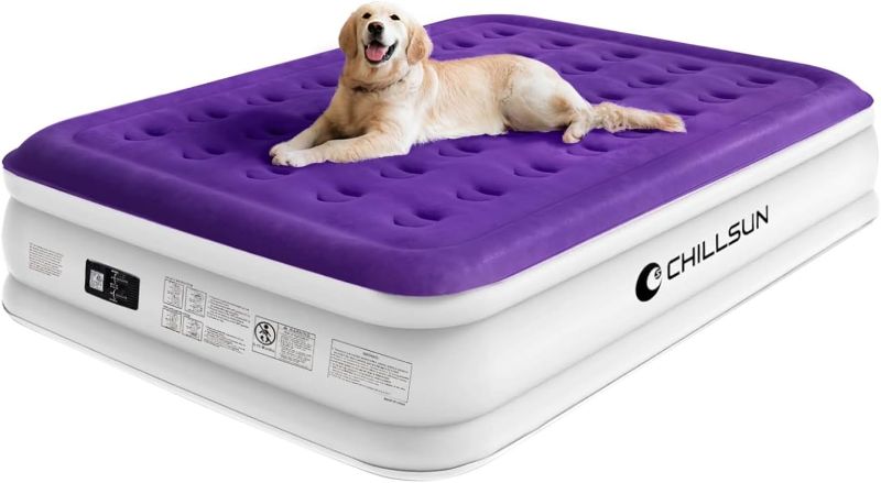 Photo 1 of CHILLSUN Queen Air Mattress with Built in Pump-Inflatable Blow Up Mattress Luxury Double High Mattresses for Home Portable Camping Travel, 80x60x18in, 650lb MAX

