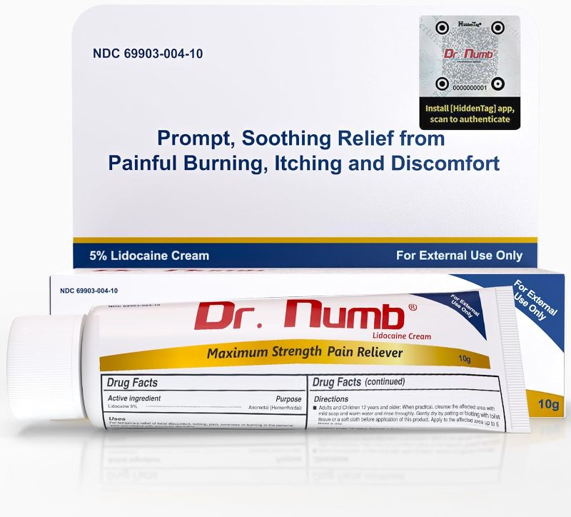 Photo 1 of Dr. Numb 5% Lidocaine Numbing Cream 10g 1 Pack - Maximum Strength Tattoo Numbing Cream - Nonprescription Topical Anesthetic Pain Relief Cream for Tattooing, Piercing, Microneedling, Hemorrhoid
