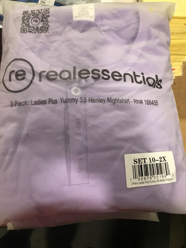 Photo 1 of Real Essentials 3 Pack: Women's Short Sleeve Henley Nightshirt Nightgown Sleep Dress (Available In Plus Size) Plus Size 2X Set 10