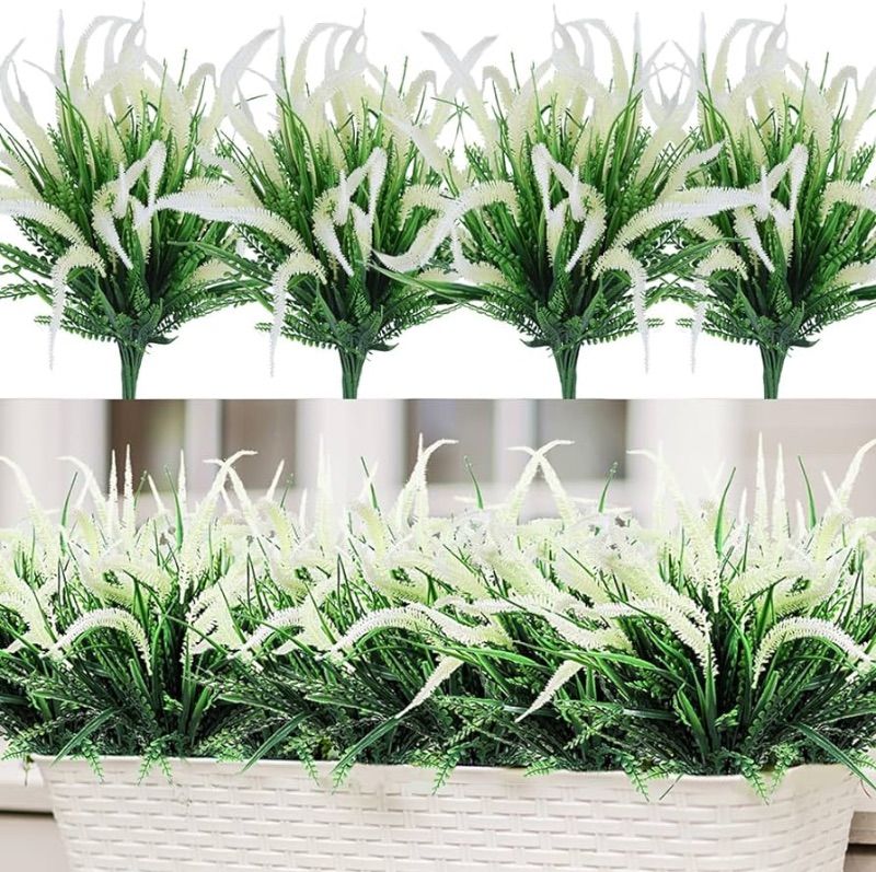 Photo 1 of 8pcs Artificial Flowers for Outdoor Plants Faux Plastic Plant Fake Flower UV Resistant Plants(White Setaria)