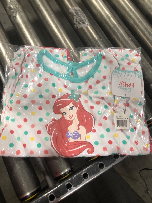 Photo 2 of Disney Baby Girls' Ariel The Little Mermaid 3 Pack Rompers 24 Months Orange