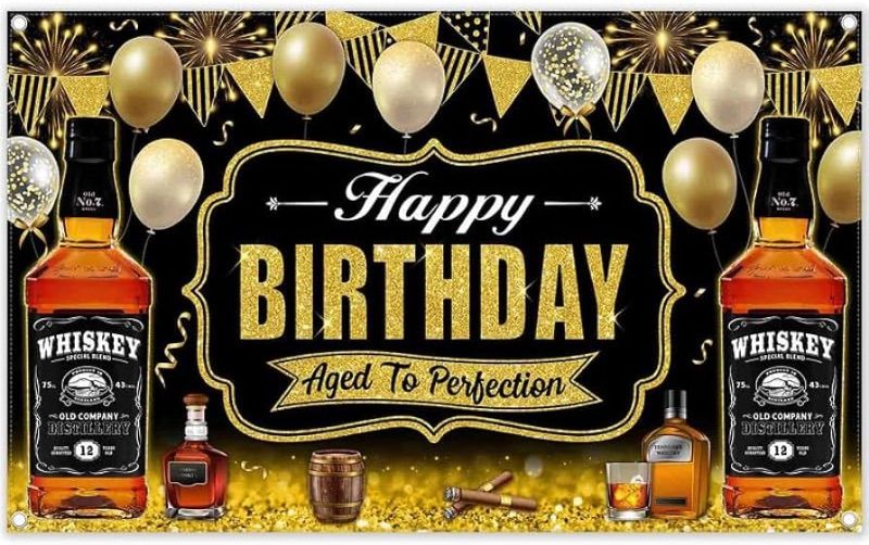 Photo 1 of 
72x43inch Polyester Whiskey Birthday Backdrop for Man Aged to Perfection Birthday Party Photography Background Cigar Barrel Banner Vintage Decorations Props 51 year old 