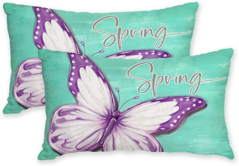 Photo 1 of AACORS Spring Pillow Covers 12x20 Set of 2,Purple Butterfly Decorations Seasonal Farmhouse Summer Pillow Case Decor for Sofa Couch?Green?