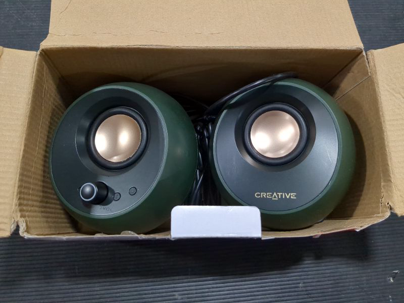 Photo 2 of Creative Pebble Pro Minimalist 2.0 USB-C Computer Speakers with Bluetooth 5.3 and Customizable RGB Lighting, Clear Dialog and BassFlex Tech, USB Audio, Headset Port, for PC and Mac (Green) 2.0 USB-C Audio Green with RGB