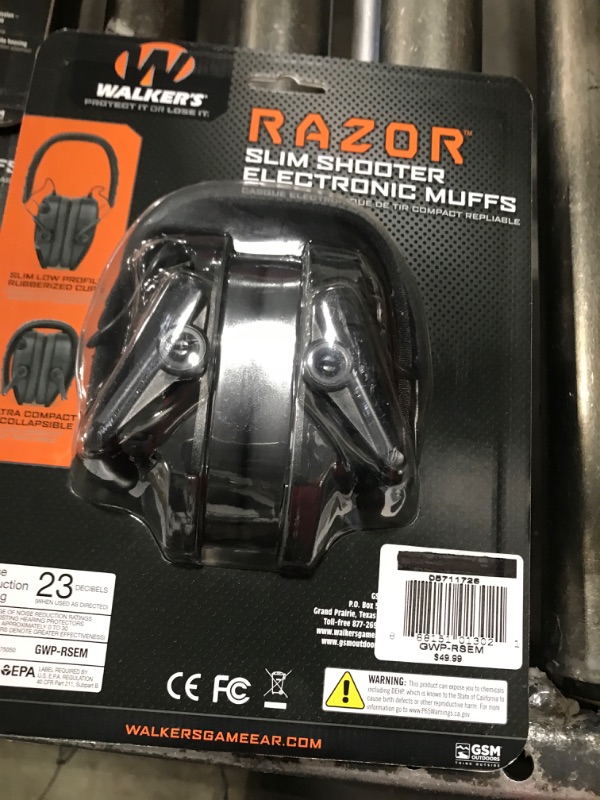 Photo 2 of Walker's Razor Slim Ultra Low Profile Compact Design Adjustable Range Shooting Hunting Hearing Protection Electronic Earmuffs Black Earmuffs 