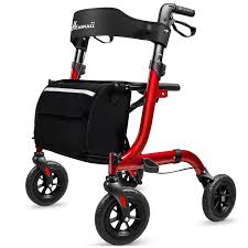 Photo 1 of Henmnii Rollator Walker with seat for Seniors, All Terrain Walker with 10inch Front Rubber Wheels, Lightweight Foldable Aluminum Walkers 