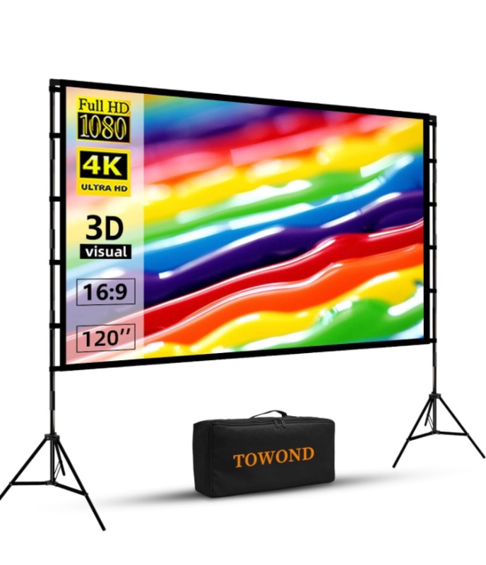 Photo 1 of Projector Screen and Stand, Towond 120 inch Portable Projector Screen Indoor Outdoor Projector Screen 16:9 
