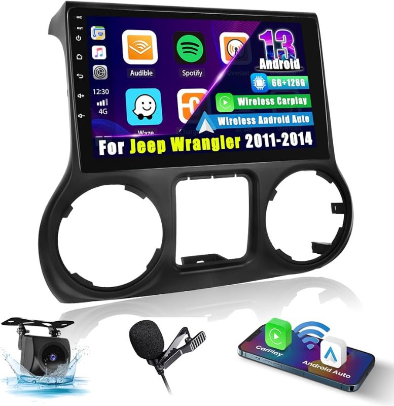 Photo 1 of 6+128GB 8 Core for 2011-2014 Jeep Wrangler Upgrate Android Radio with Wireless Carplay,10.1'' Touch Screen Wrangler Stereo Dash Kit, Android Auto/32EQ DSP/Bluetooth 5.0/GPS/WiFi/SWC, Backup Camera