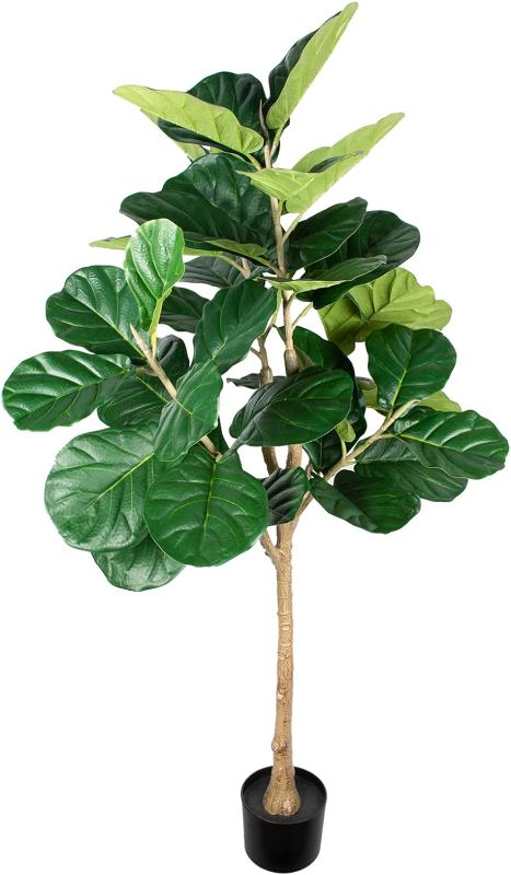 Photo 1 of Fiddle Leaf Fig Tree 5ft Tall Artificial Tree in Pot, 62.99inch Fake Ficus Lyrata Plants