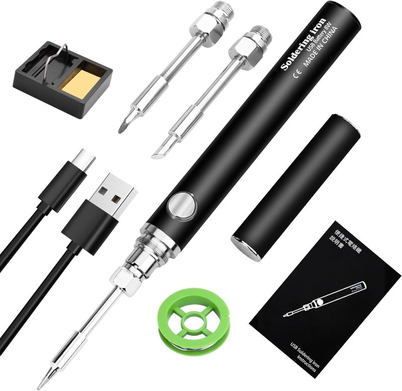 Photo 1 of Cordless Soldering Iron Kit - Portable Cordless Soldering Iron with Built-in 800mAh Battery, includes 3 soldering tips for soldering and features 3 Temperature Adjustment settings (Black)

