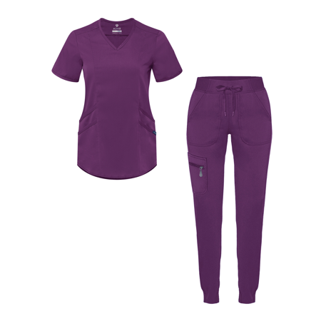 Photo 1 of Adar Pro Modern Athletic Scrub Set for Women - Modern V-Neck Scrub Top & Yoga Jogger Scrub Pants Small